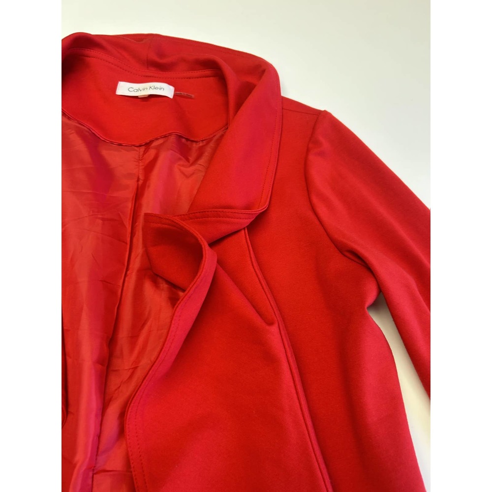 Calvin Klein Red Ruffle Open Front Jacket Size 12